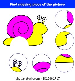 Matching children educational game. Match insects parts. Find missing puzzle. Activity for pre school years kids.