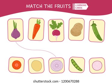 Matching Children Educational Game. Match Parts Of Cartoon Vegetables. Activity For Pre Shool Years Kids And Toddlers.