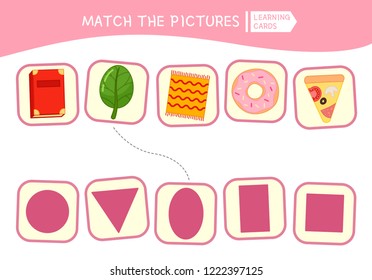 Matching children educational game. Match parts of objects and geometric shapes. Activity for pre shool years kids and toddlers.