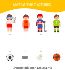 Matching children educational game. Match of profession and equipment . Activity for pre sсhool years kids and toddlers.