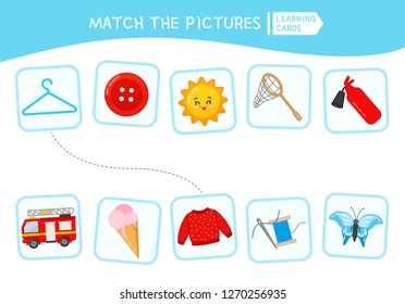 Matching children educational game. Match parts of objects. Activity for pre sсhool years kids and toddlers.