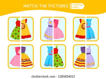 Matching children educational game. Match parts of dress. Activity for pre sсhool years kids and toddlers.
