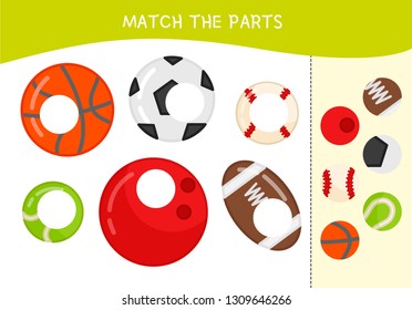 Matching children educational game. Match parts of balls. Activity for pre sсhool years kids and toddlers.