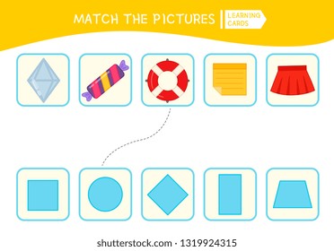 Matching children educational game. Match of objects and geometric shapes . Activity for pre sсhool years kids and toddlers.