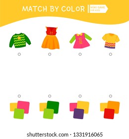 Matching children educational game. Match by colors. Activity for pre sсhool years kids and toddlers. Illustration of clothes.