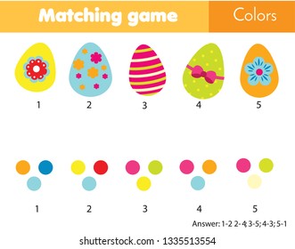 Matching children educational game. Match eggs by color. Easter theme activity for kids and toddlers