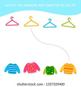 Matching Children Educational Game. Match Of Hangers And Sweaters By Color. Activity For Pre Sсhool