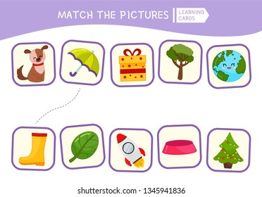 Matching children educational game. Match of objects. Activity for pre sсhool years kids and toddlers.