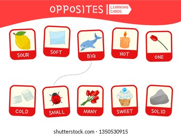 Matching children educational game. Match of opposites. Activity for pre sсhool years kids and toddlers.