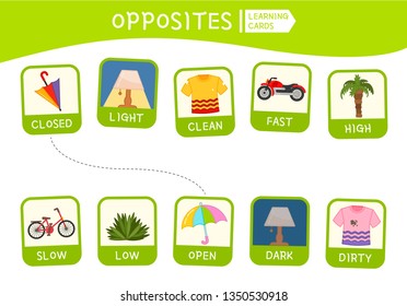 Matching children educational game. Match of opposites. Activity for pre sсhool years kids and toddlers.