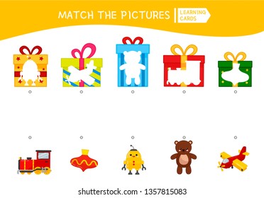 Matching children educational game. Match of gifts. Activity for pre sсhool years kids and toddlers.