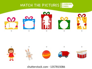 Matching children educational game. Match of gifts. Activity for pre sсhool years kids and toddlers.