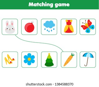 Matching children educational game. Match objects parts. Logic test activity for kids and toddlers.