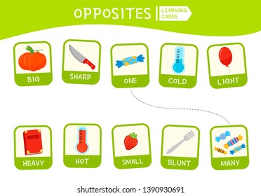 Matching children educational game. Match of opposites. Activity for pre sсhool years kids and toddlers.