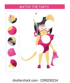 Matching children educational game. Match parts of cartoon mouse. Activity for  kids and toddlers.