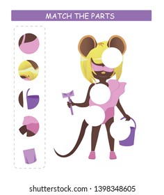 Matching children educational game. Match parts of cartoon mouse. Activity for  kids and toddlers.