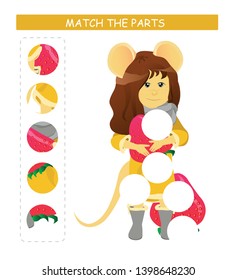 Matching children educational game. Match parts of cartoon mouse. Activity for kids and toddlers.