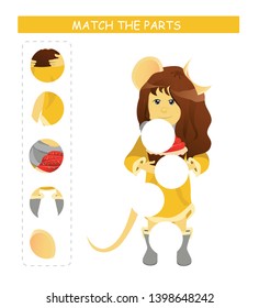 Matching children educational game. Match parts of cartoon mouse. Activity for kids and toddlers.
