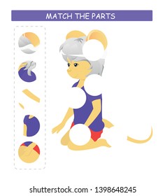Matching children educational game. Match parts of cartoon mouse. Activity for kids and toddlers.