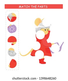 Matching children educational game. Match parts of cartoon mouse. Activity for kids and toddlers.