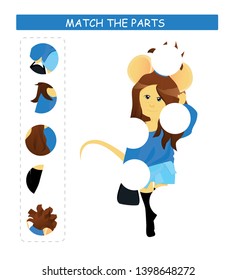 Matching children educational game. Match parts of cartoon mouse. Activity for kids and toddlers.