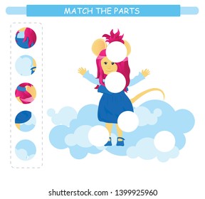 Matching children educational game. Match parts of cartoon mouse. Activity for kids and toddlers.