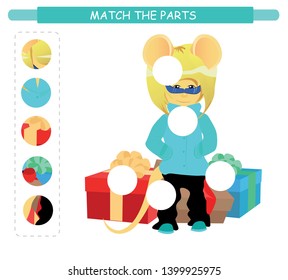 Matching children educational game. Match parts of cartoon mouse. Activity for kids and toddlers.