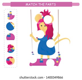Matching children educational game. Match parts of cartoon mouse. Activity for kids and toddlers.	