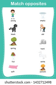 Matching Children Educational Game. Match Of Opposites.vector Illustration