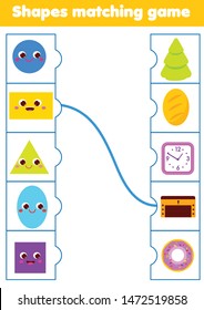 Matching children educational game. Match real objects with shapes. Learning forms activity for kids and toddlers.