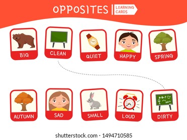 Matching Children Educational Game. Match Of Opposites. Activity For Pre Sсhool Years Kids And Toddlers.