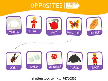 Matching Children Educational Game. Match Of Opposites. Activity For Pre Sсhool Years Kids And Toddlers.