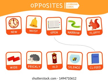 Matching children educational game. Match of opposites. Activity for pre sсhool years kids and toddlers.