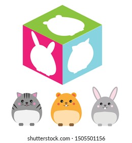Matching children educational game. Match animal and silhouettes on cube. Puzzle Activity for kids and toddlers