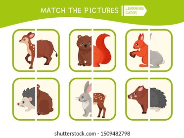 Matching children educational game. Match of animals. Activity for pre sсhool years kids and toddlers.