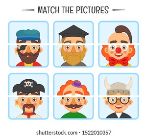 Matching children educational game. Match of portraites. Activity for pre sсhool years kids and toddlers.