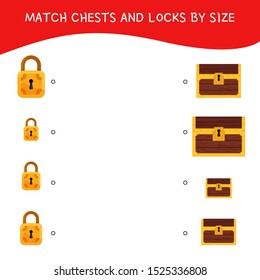 Matching children educational game. Match locks and chests by sizes. Activity for pre sсhool years kids and toddlers.