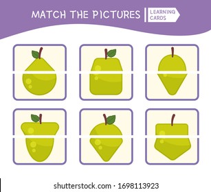 Matching children educational game. Match parts of apples. Activity for pre sсhool years kids and toddlers.