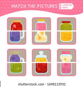 Matching children educational game. Match parts of jam. Activity for pre sсhool years kids and toddlers.