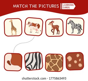 Matching children educational game. Match animals and patterns . Activity for pre sсhool years kids and toddlers.