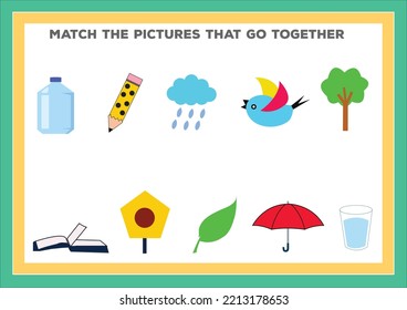 Matching children educational game. Match objects that go together. Activity for preschool years kids and toddlers.