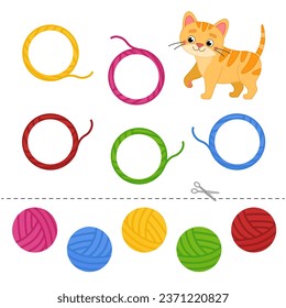 Matching children educational game. Match parts of yarn. Activity for pre sсhool years kids and toddlers.