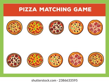 Matching children educational game. Match of Pizzas. Activity for pre sсhool years kids and toddlers.