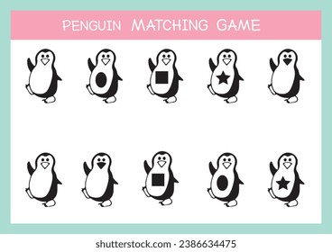 Matching children educational game. Match of penguins. Activity for pre sсhool years kids and toddlers.