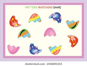 Matching children educational game. Match eggs with their patterns. Activity for pre sсhool years kids and toddlers.