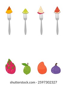Matching children educational game. Match  of fruit slivers on forks and whole fruit. Activity for pre sсhool years kids and toddlers.