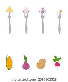 Matching children educational game. Match  of vegetables slivers on forks and whole vegetables. Activity for pre sсhool years kids and toddlers.