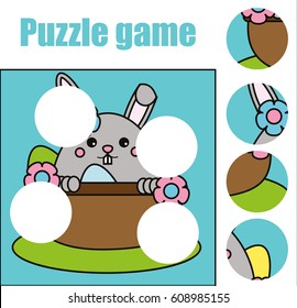 Matching children educational game. Match pieces and complete the picture with cute Easter bunny character. Puzzle kids activity