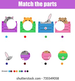 Matching children educational game. Match animals parts. Activity for pre shool years kids and toddlers