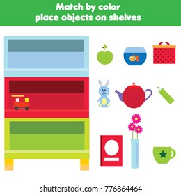 Matching children educational game. Match objects by color. Activity for pre shool years kids and toddlers